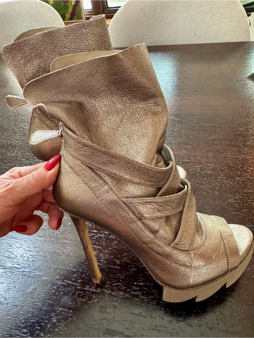 Camilla Skovgaard Metallic Leather/Suede Open Toe Booties - Picture 11 of 17